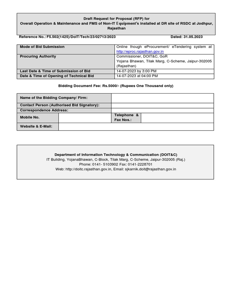 V6.15.Draft RFP For FMS and O&M of Non IT Equipment of DR Site Jodhpur ...