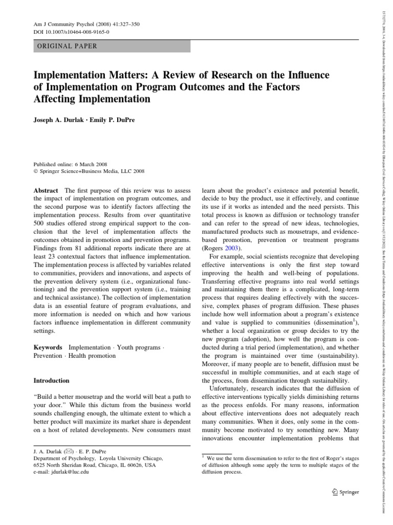 Implementation Impact on Program Outcomes | PDF | Meta Analysis ...
