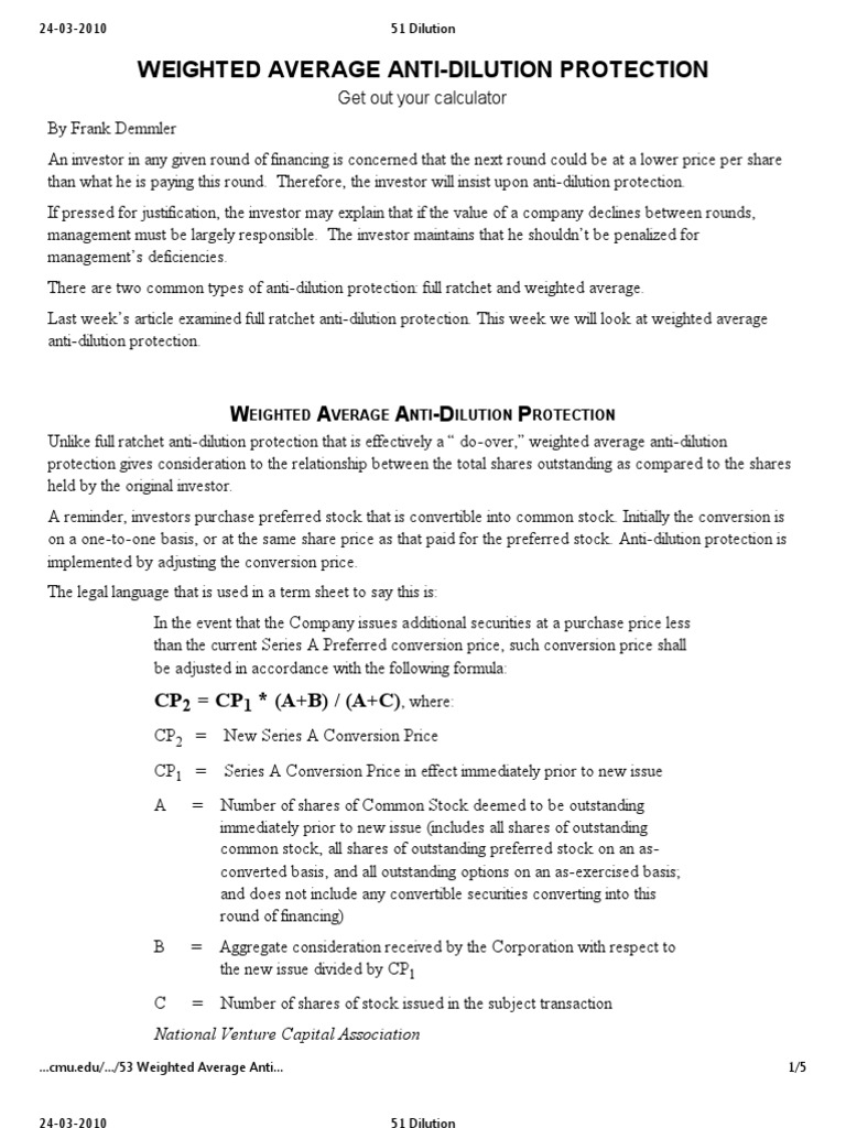 Weighted Average AntiDilution Protection PDF Stocks Equity