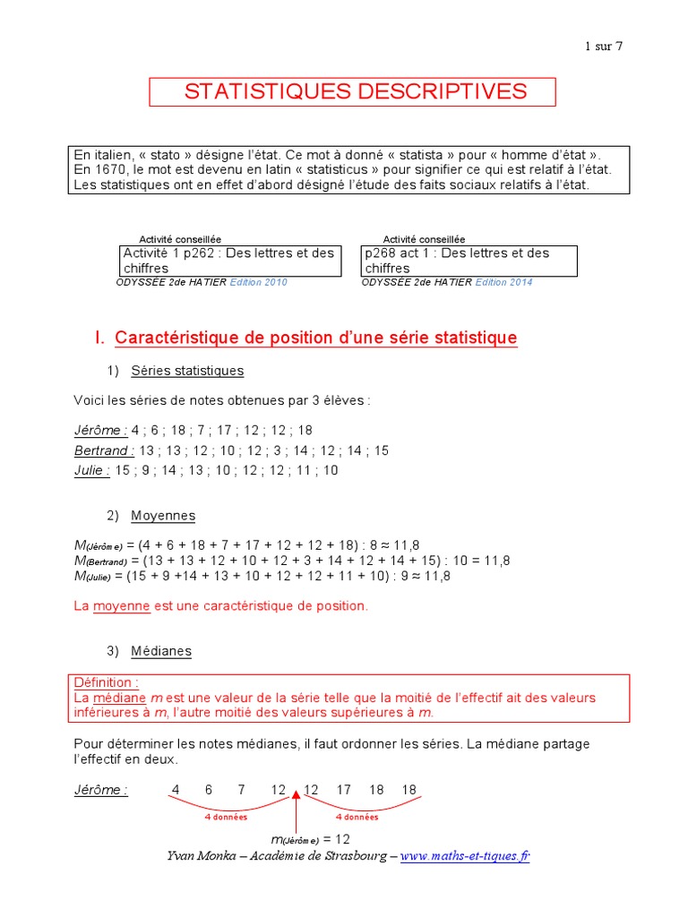 Statistiques Descriptives et Exercices | PDF | Quartile ...