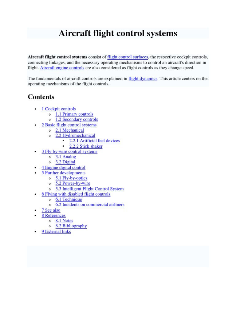Overview of Aircraft Flight Control Systems | PDF | Aircraft Flight ...