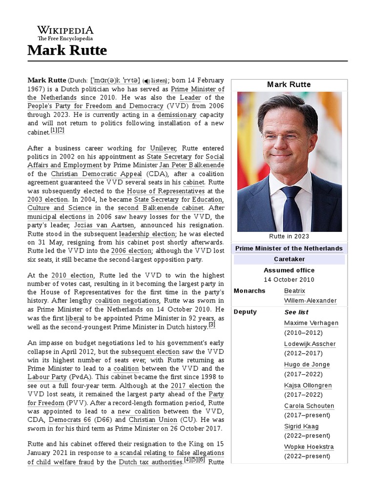 Dutch PM Mark Rutte's Political Journey | PDF | Government | Netherlands