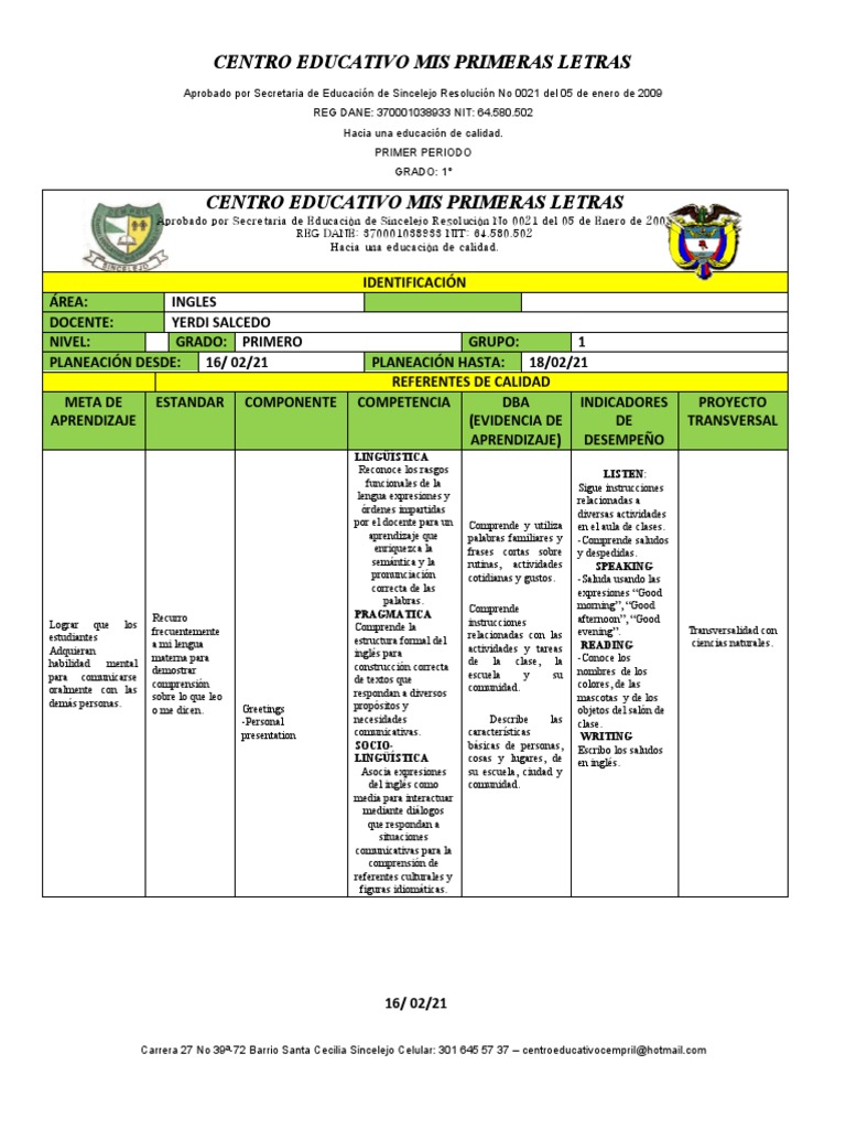 Plan de Clase PRIMERO | PDF | Comunicación | Comunicación humana