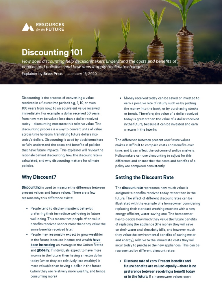 Discounting Explainer Final PDF Discounting CostBenefit Analysis