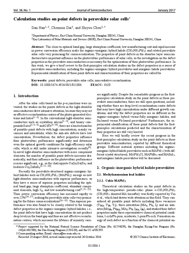 Calculation Studies On Point Defects in Perovskite Solar Cells | PDF ...