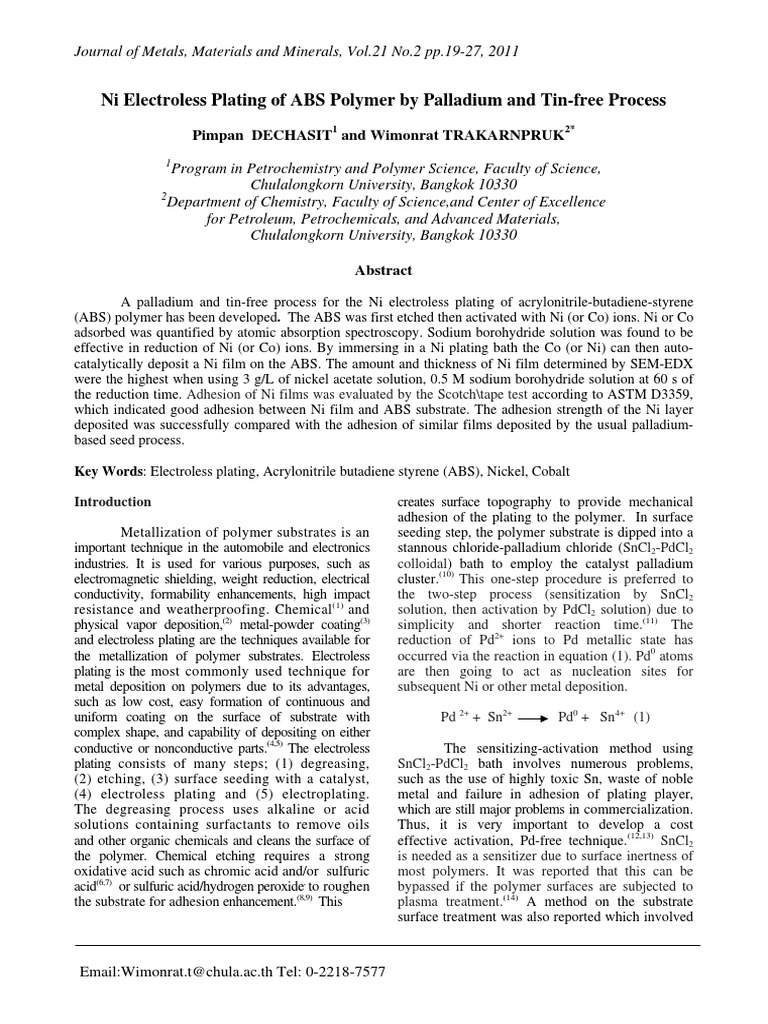 Ni Electroless Plating on ABS Polymer | PDF | Nickel | Redox