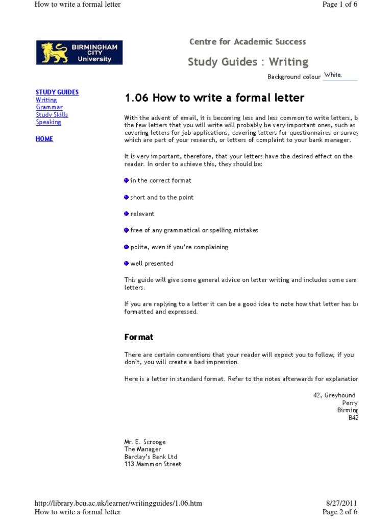 Formal Letter Writing Guide | PDF | Cognitive Science | Human Communication