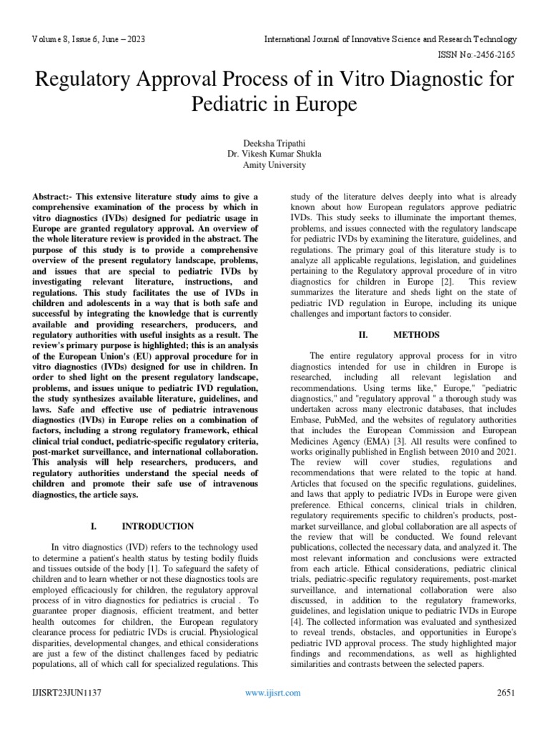 Regulatory Approval Process of in Vitro Diagnostic For Pediatric in Europe PDF Clinical