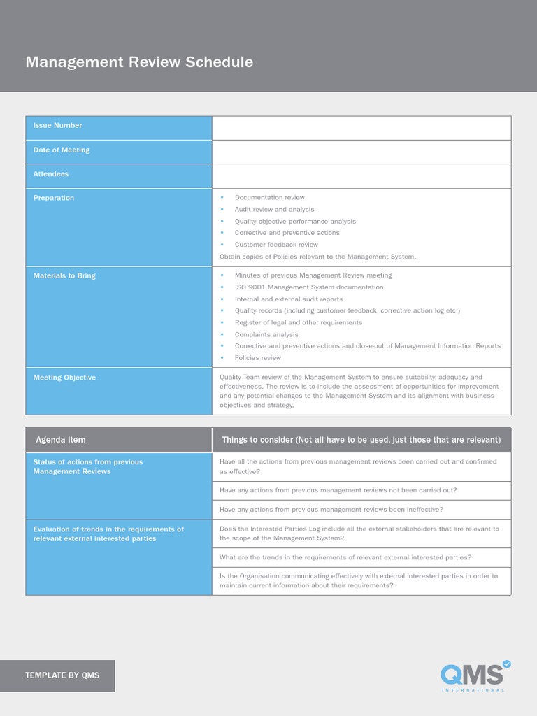 QMS Management Review Meeting Template | PDF | Risk | Audit
