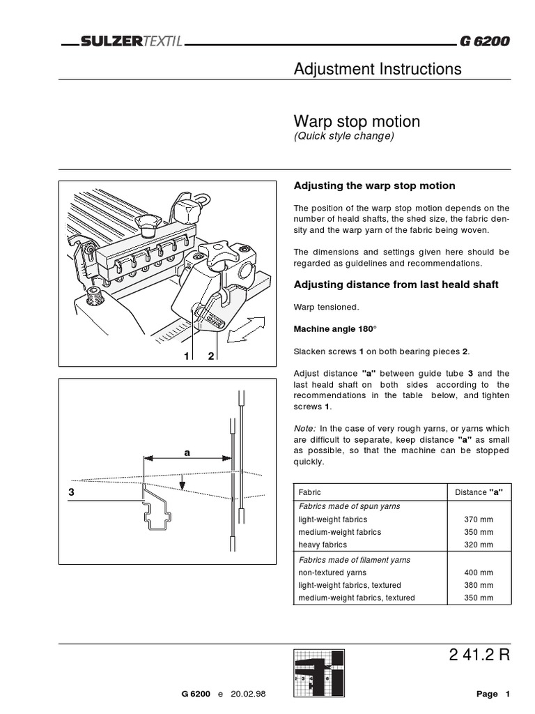 Adjustment Instructions: Adjusting The Warp Stop Motion | PDF | Yarn ...