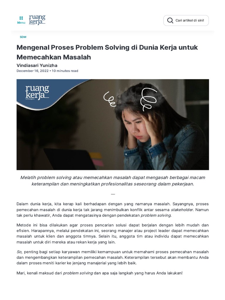 Mengenal Proses Problem Solving Di Dunia Kerja Untuk Memecahkan Masalah