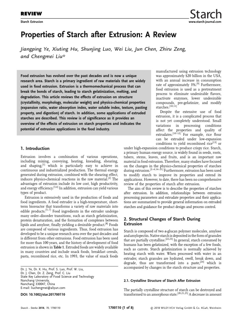 Effects of Extrusion on Starch Properties | PDF | Starch | Extrusion