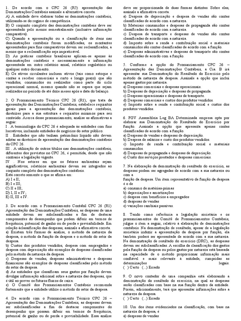 Exercícios CPC 26 | PDF | Relatório anual | Contabilidade