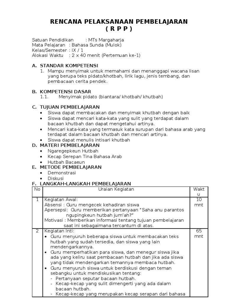 Rpp Bahasa Sunda Kelas Ix Semester 1