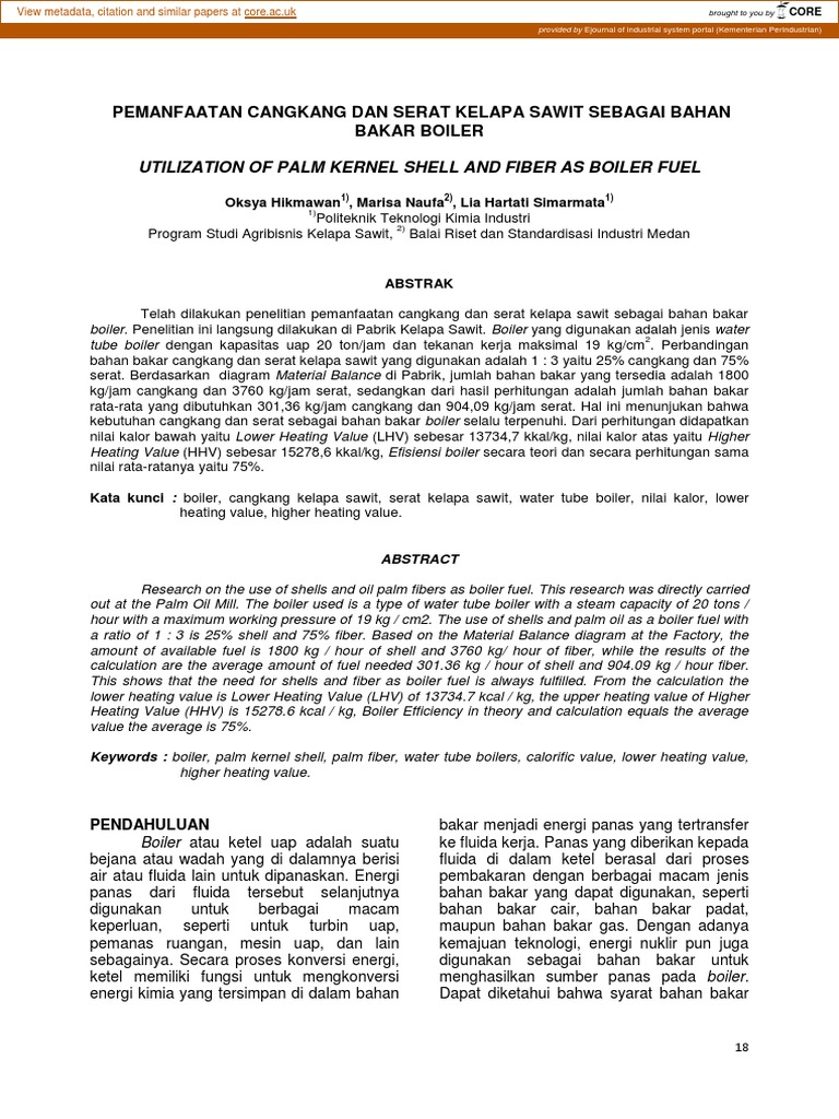 Palm Shell Boiler Fuel Efficiency Study | PDF | Materials | Chemical ...