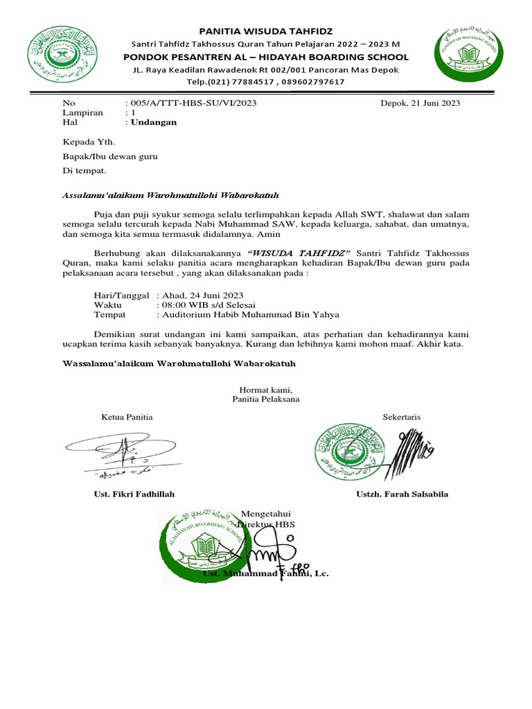 Surat Undangan Wisuda Tahfidz | PDF