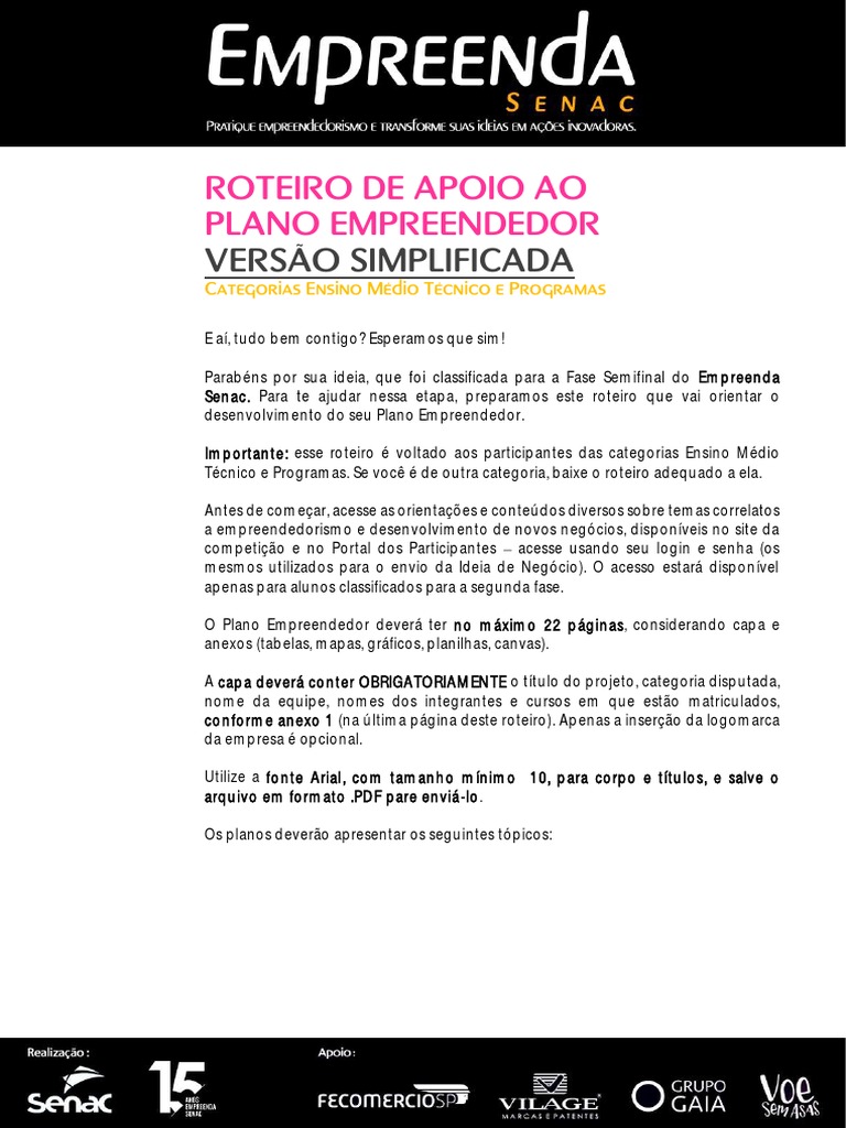 Roteiro Planoempreendedor Simplificado Download Grátis Pdf