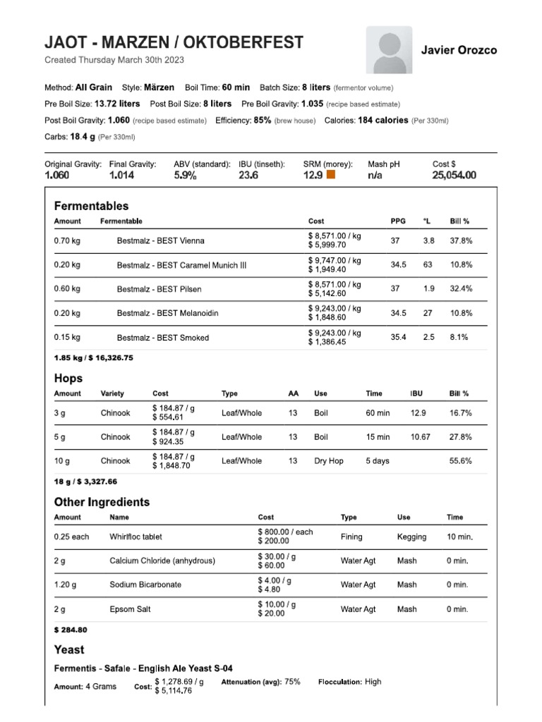JAOT MARZEN OKTOBERFEST Beer Recipe Brewer S Friend PDF Beer