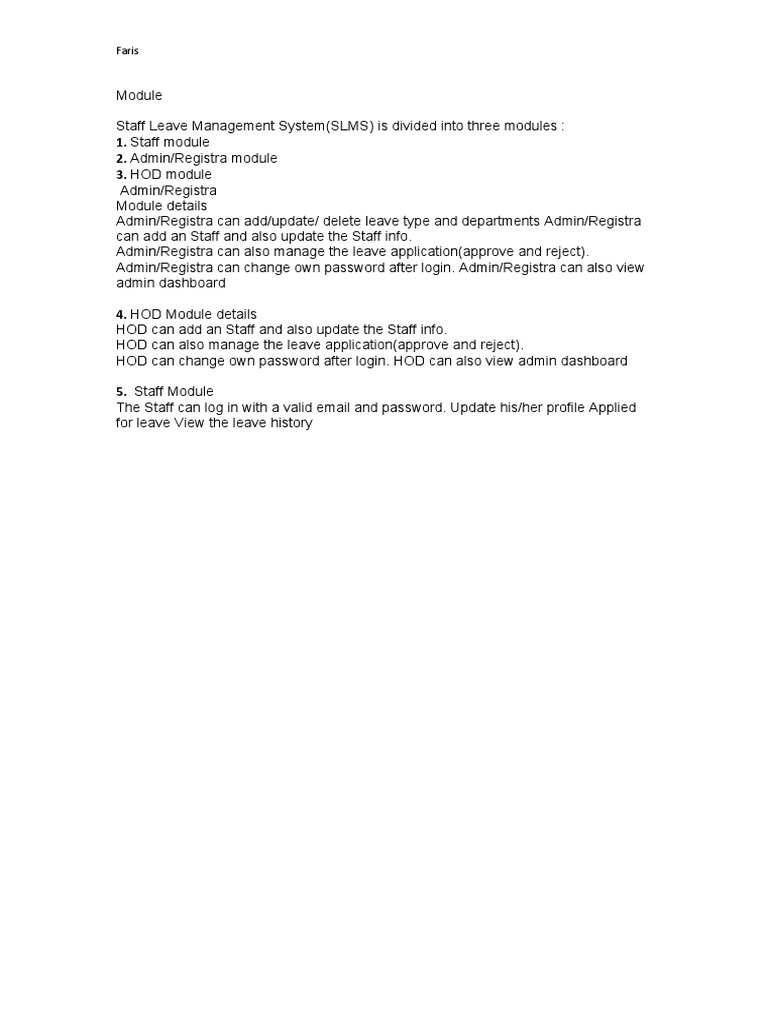 Staff Leave Management System Overview | PDF