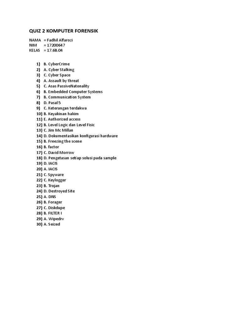 Quiz on Computer Forensics Concepts | PDF | Computers