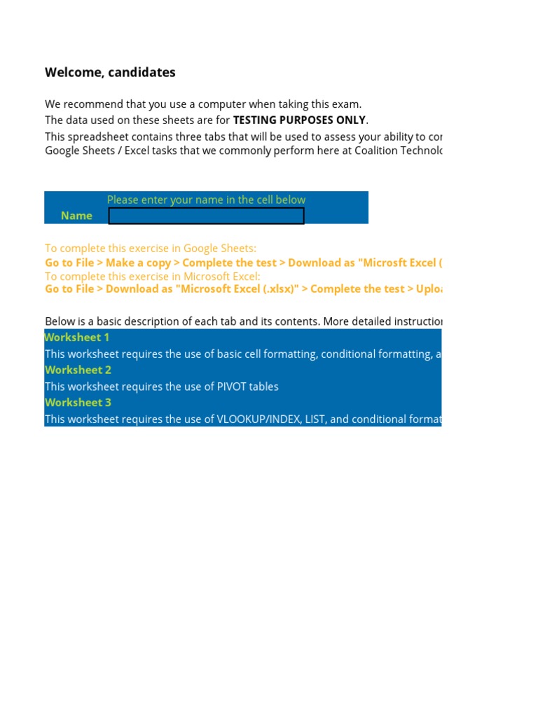 Google Sheets Skills Assessment Test | PDF | Microsoft Excel | Worksheet