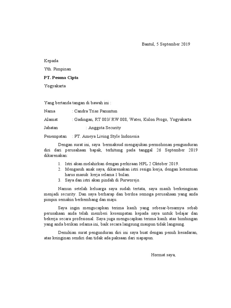 Surat Pengunduran Diri | PDF