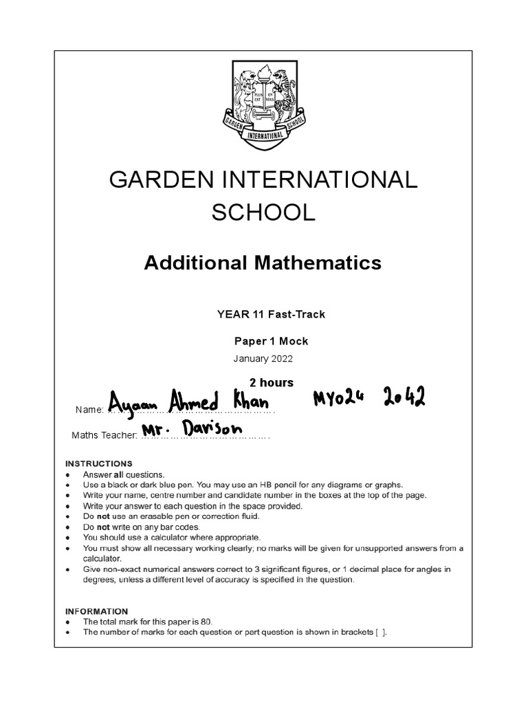 Year 11 Fast-Track Math Mock Paper | PDF | Mathematics | Quadratic Equation