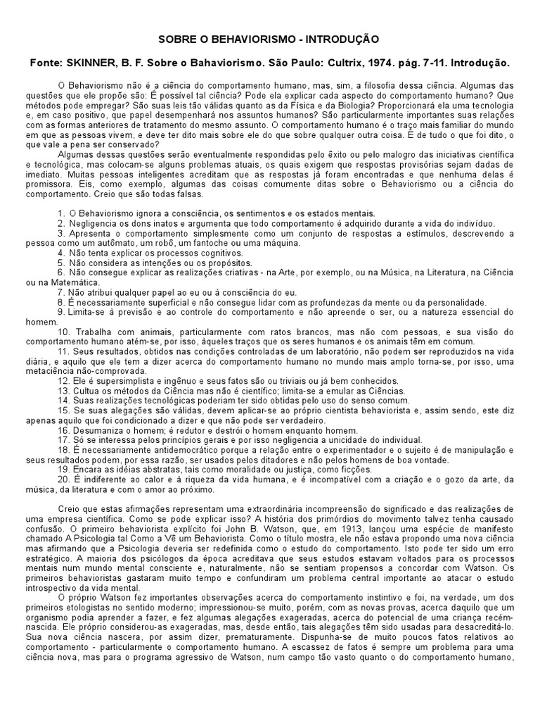 Skinner Sobre o Behaviorismo | PDF | Science | Behaviorismo