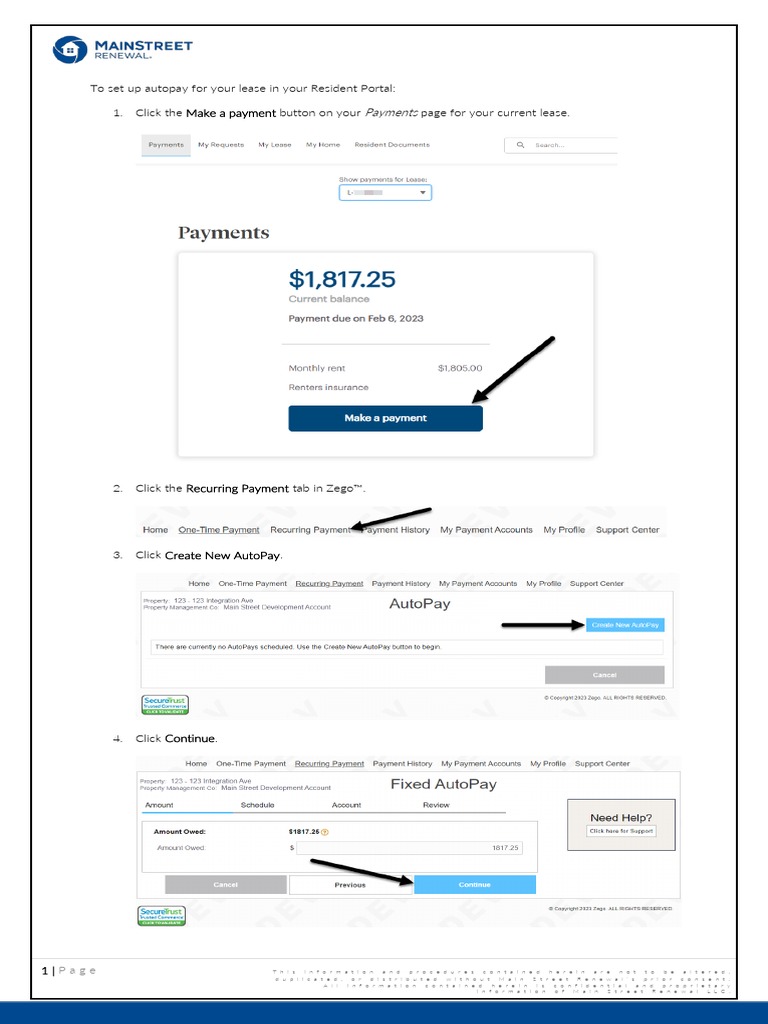 Main Street Renewal - AutoPay Setup Instructions in MSR Resident Portal ...