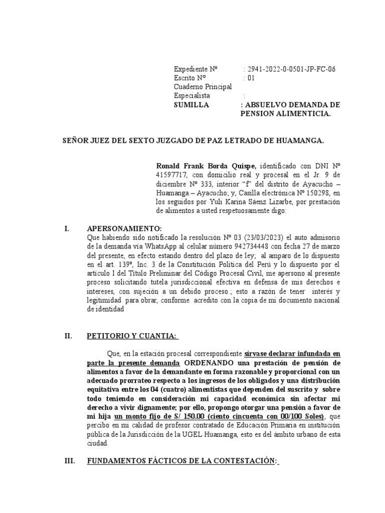 Sentencia sobre Pensión Alimenticia 2941-2022 | PDF | Pensión ...