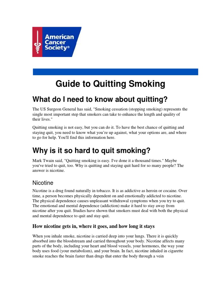 A Guide To Stop Smoking PDF Nicotine Smoking Cessation