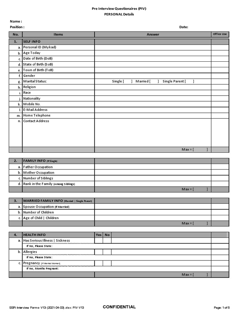 SSR Interview Pre-Questionnaire Form | PDF