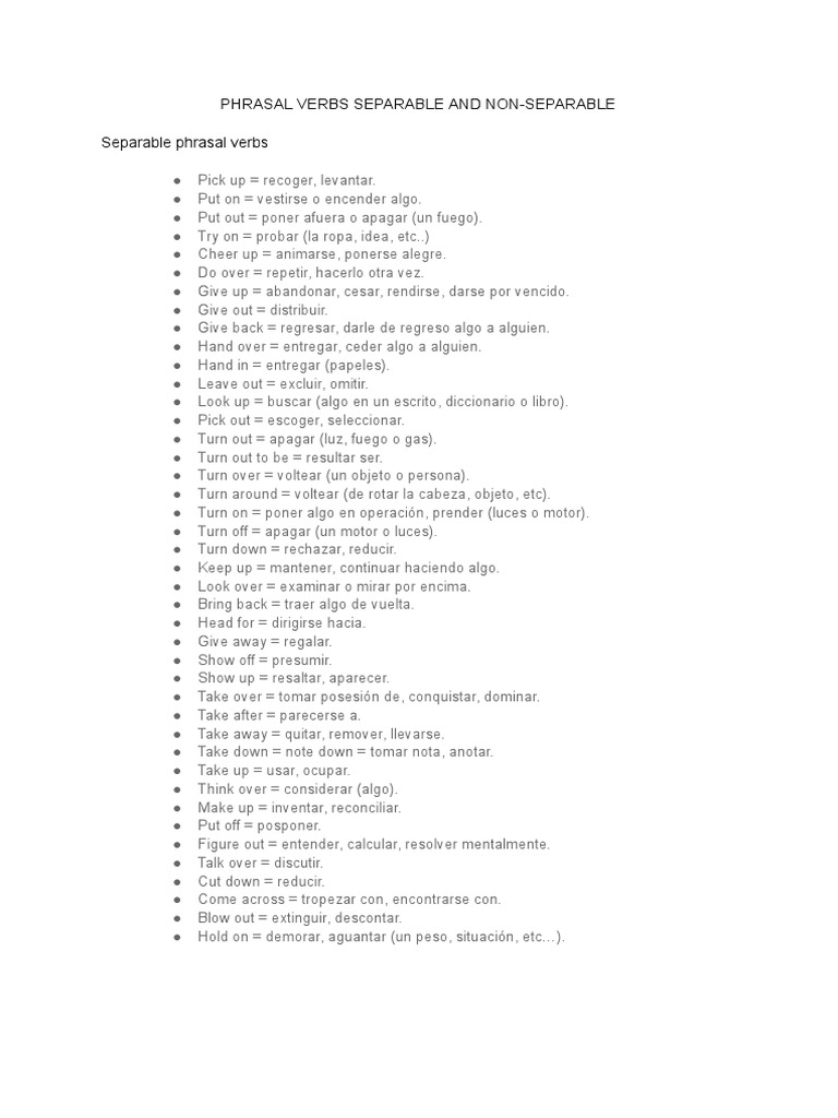 Phrasal Verbs List Pdf