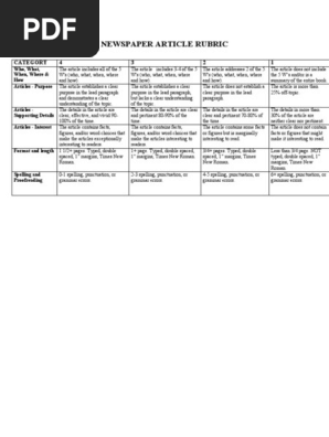 Newspaper Article Rubric