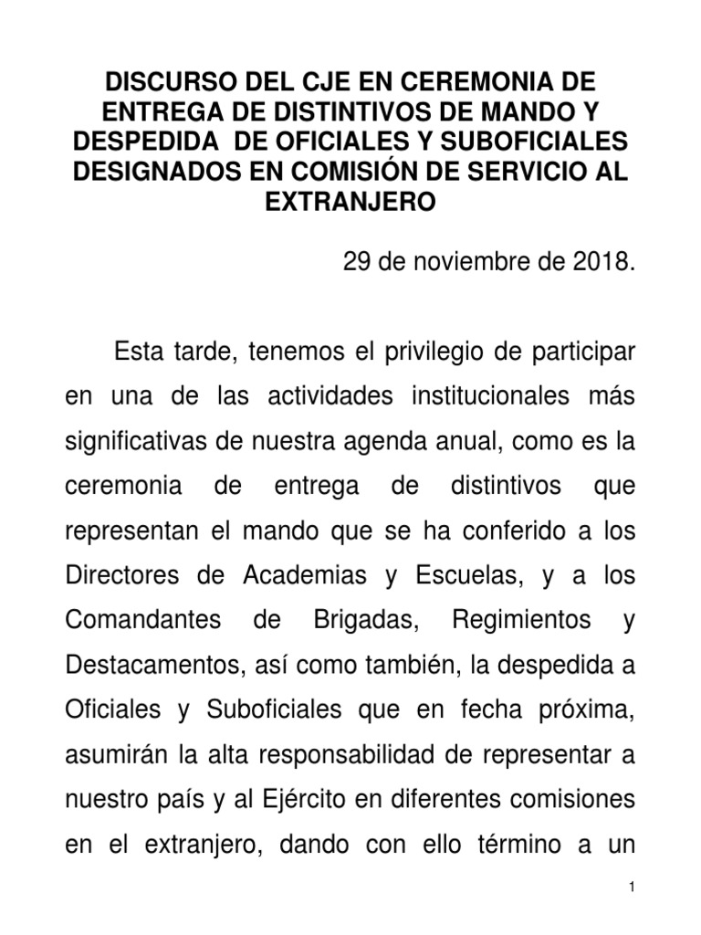 Discurso de Ceremonia de Entrega de Distintivos de Mando. | PDF | Militar