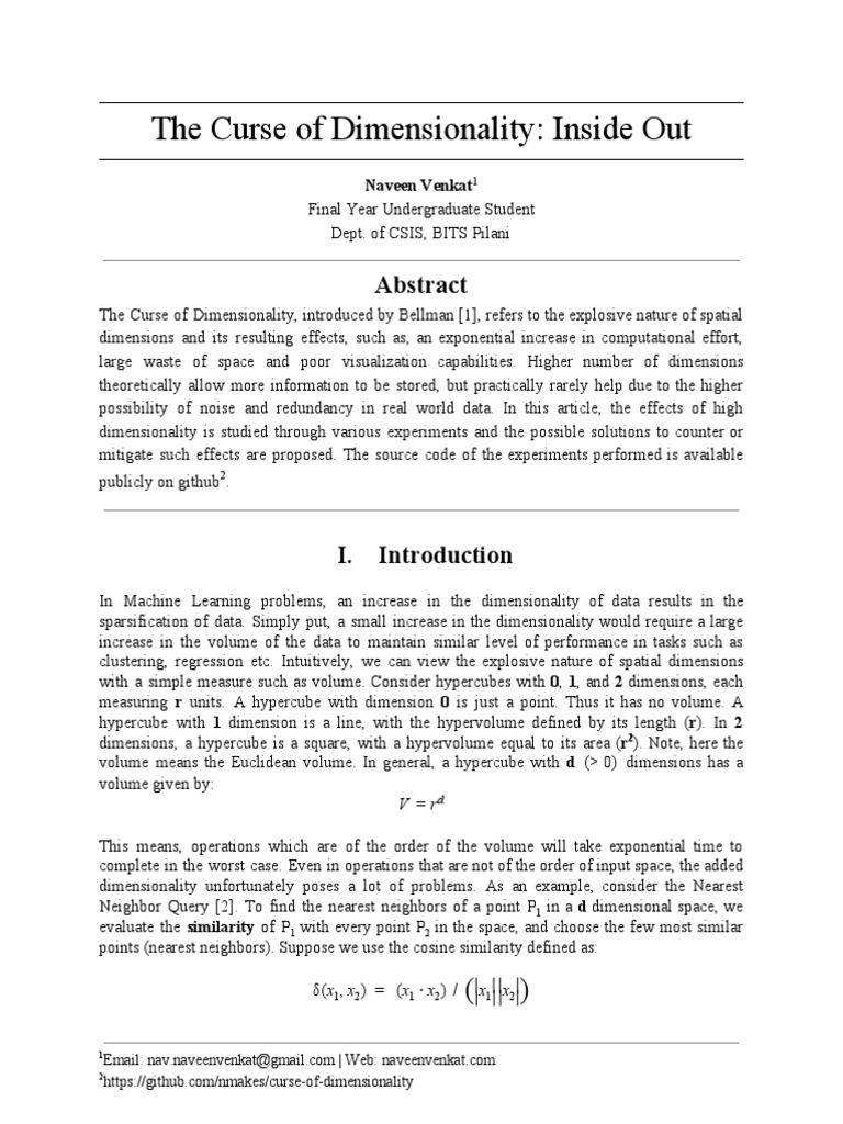 The Curse of Dimensionality - Inside Out 2 | PDF | Dimension | Norm ...