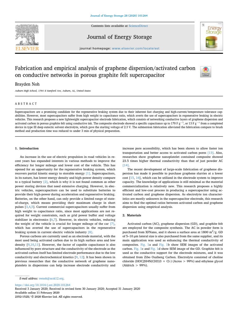 Journal of Energy Storage Sciencedirect PDF Capacitor Graphene