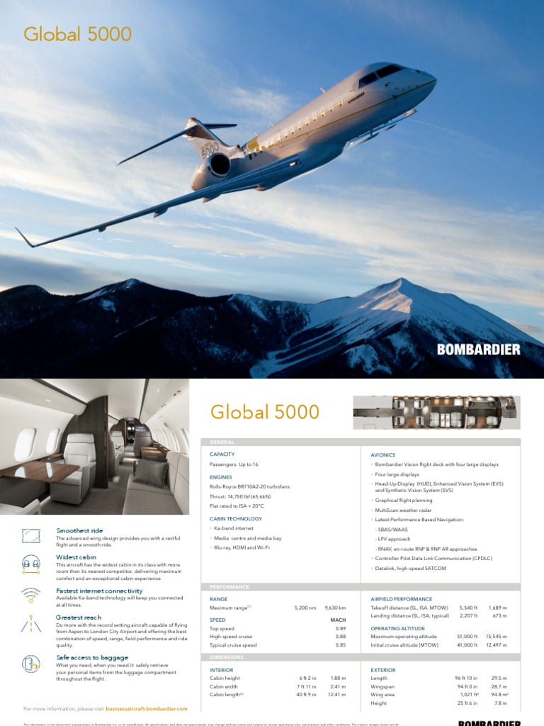 Bombardier Global5000 Factsheet EN | PDF | Aviation | Aircraft