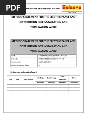 METHOD STATEMENT FOR Electric panel and distribution box installation and termination