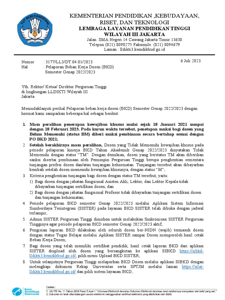 Pelaporan Beban Kerja Dosen BKD Genap 2022 2023 FIX | PDF