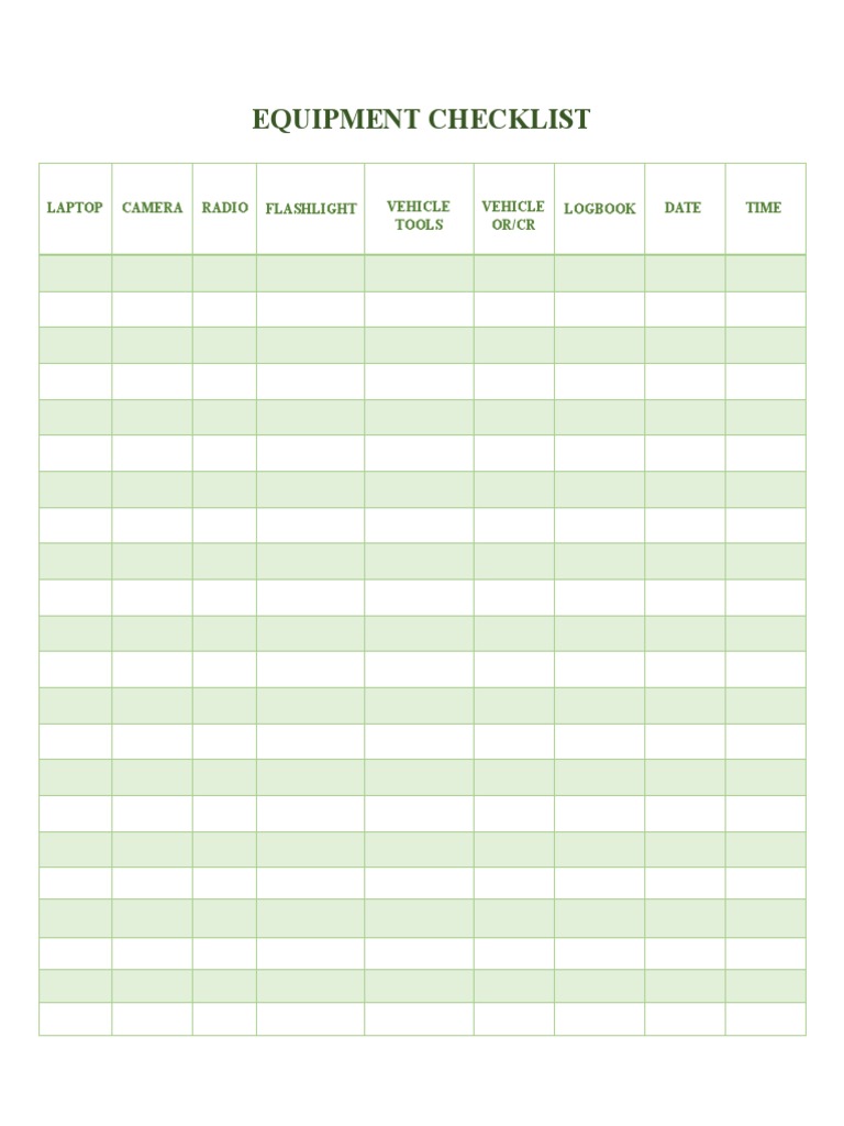 Equipment Checklist PDF