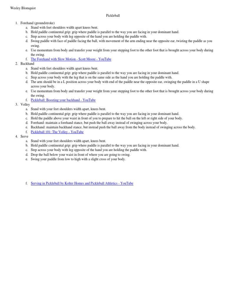 Pickleball Lesson Plan Forehandbackhandservevolley Pdf