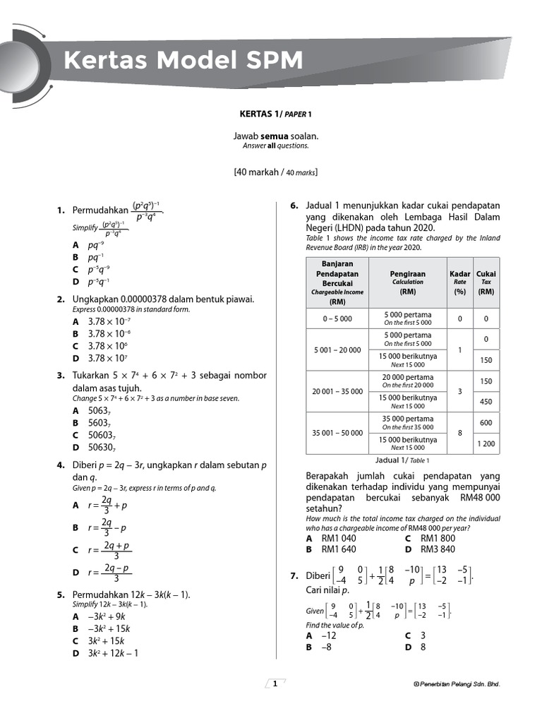 Latihan Matematik Tahun 3 dan SPM | PDF