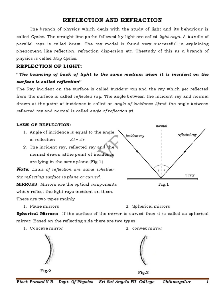 Reflection and Refraction Basics | PDF | Reflection (Physics) | Mirror