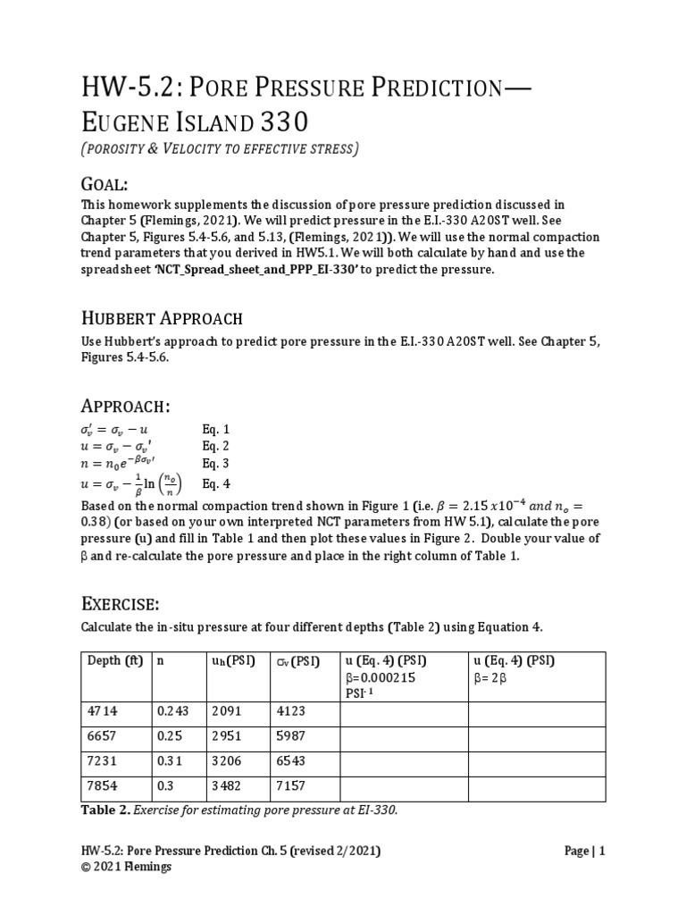 Pore Pressure Prediction for E.I.-330 | PDF | Porosity | Pressure
