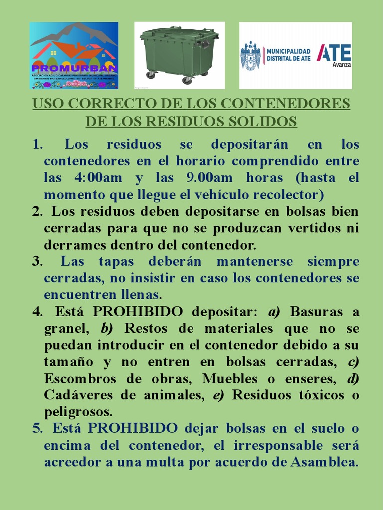 Normas para el uso de contenedores de basura | PDF