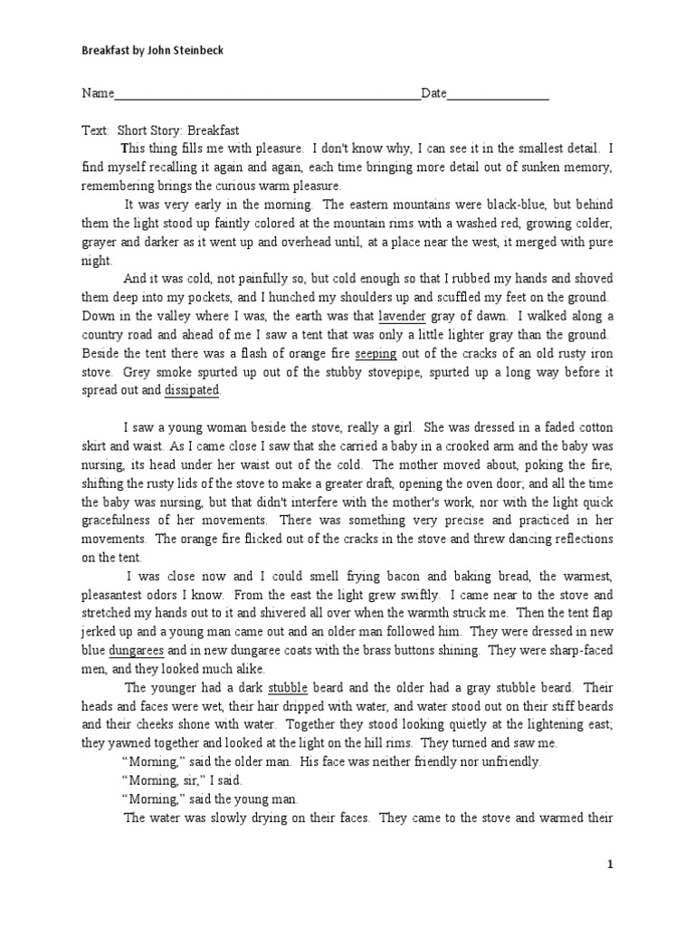 Breakfast Steinbeck Notes PDF