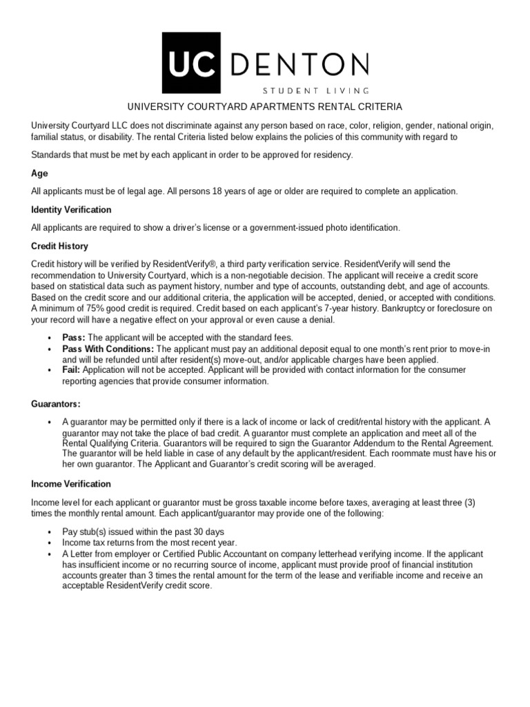 University Courtyard Apartments Rental Criteria PDF Renting