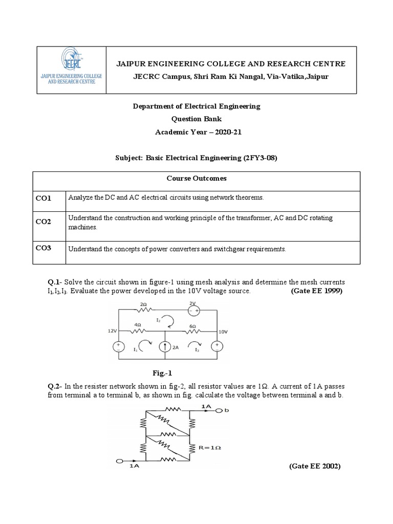 Basic Electrical Engineering Question Bank | PDF | Transformer ...