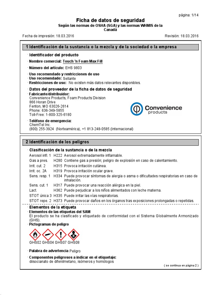 Touch N Foam Max Fill Spanish 031816 PDF Alergia Agua